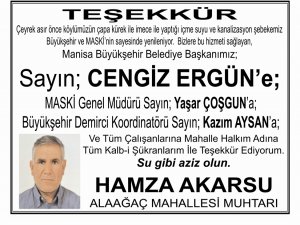 Alaağaç Mahallesinden İlanlı Teşekkür